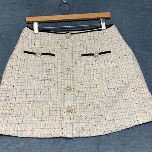 Cider Mini Skirts Womens Medium Beige Tweed Front Two Pockets Office Classic